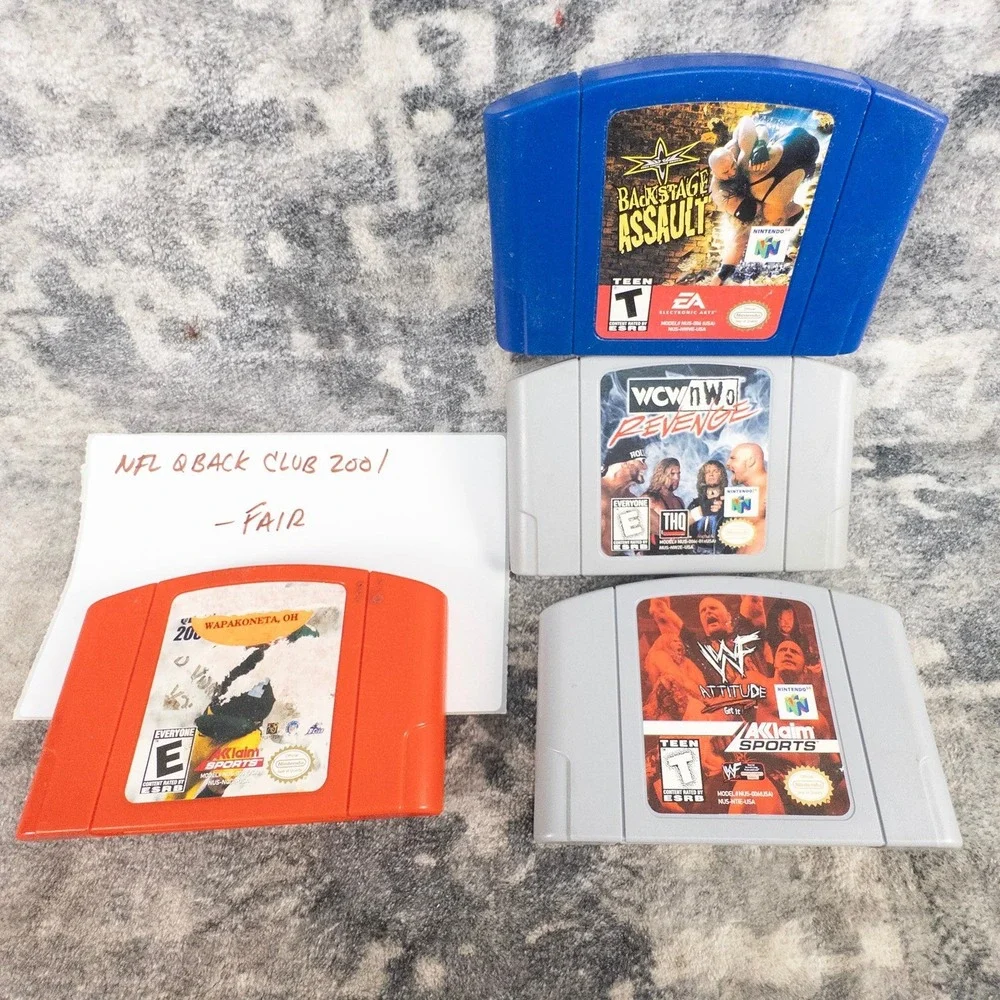 Nintendo 64 N64 Game Lot 4 WCW Backstage AssaultRevenge WWF Attitude NFL 2001